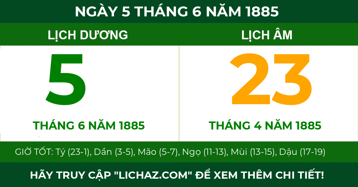 lịch âm ngày 5 tháng 6 năm 1885