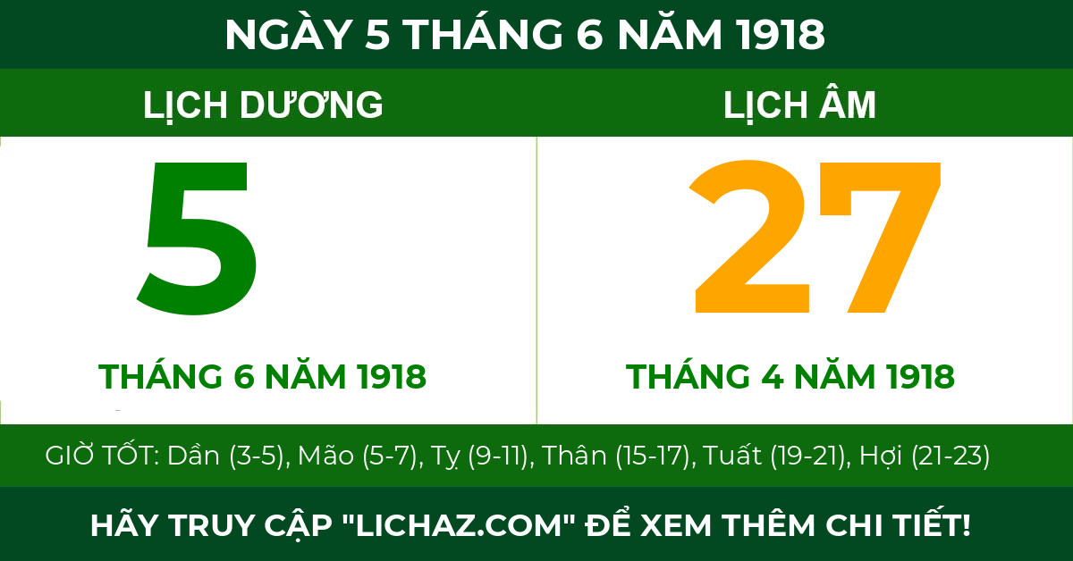 lịch âm ngày 5 tháng 6 năm 1918