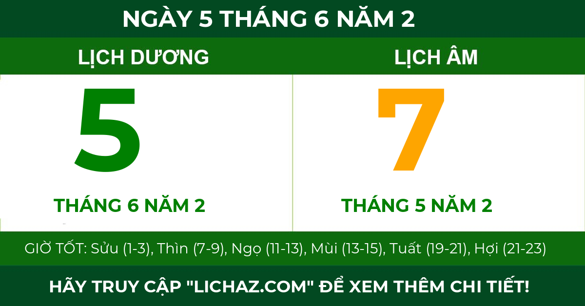 lịch âm ngày 5 tháng 6 năm 2