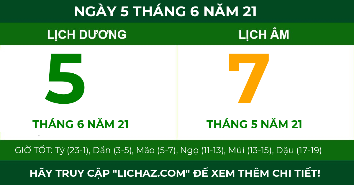 lịch âm ngày 5 tháng 6 năm 21