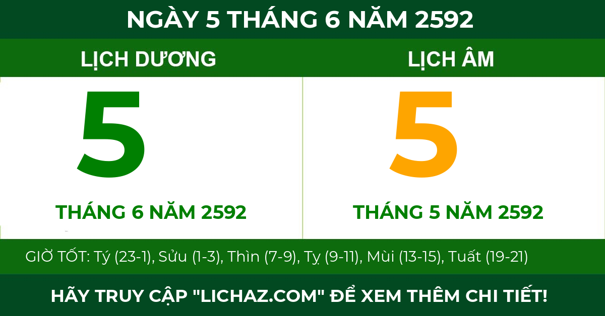 lịch âm ngày 5 tháng 6 năm 2592