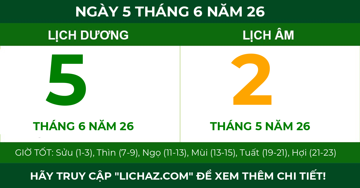 lịch âm ngày 5 tháng 6 năm 26