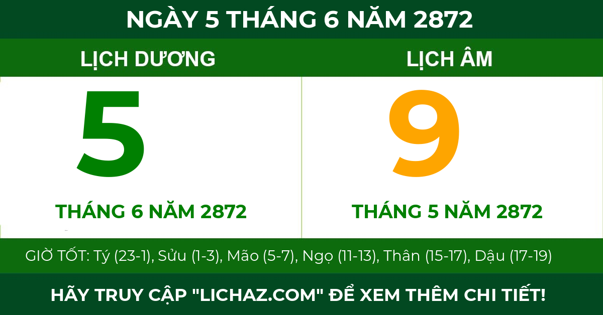 lịch âm ngày 5 tháng 6 năm 2872