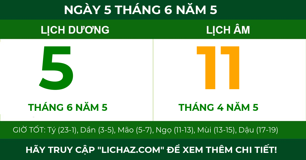lịch âm ngày 5 tháng 6 năm 5