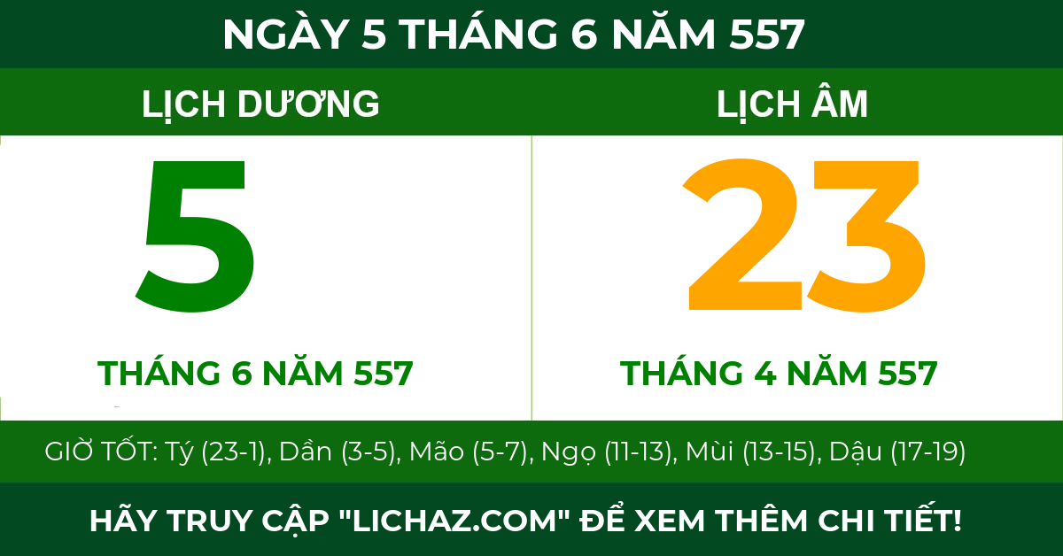 lịch âm ngày 5 tháng 6 năm 557