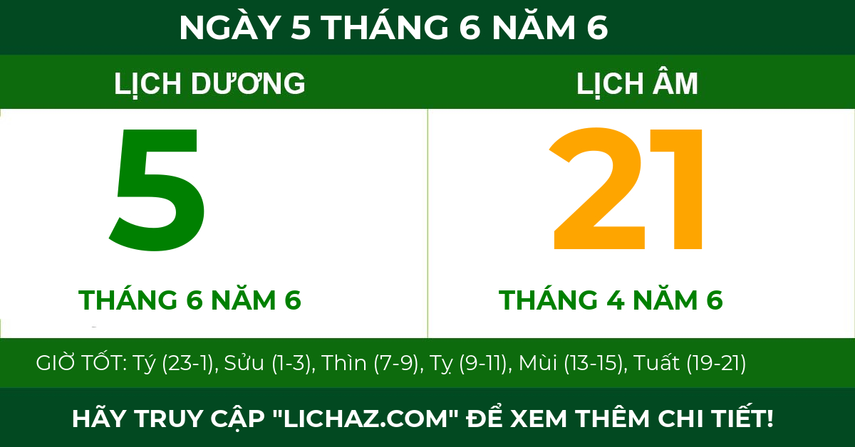 lịch âm ngày 5 tháng 6 năm 6