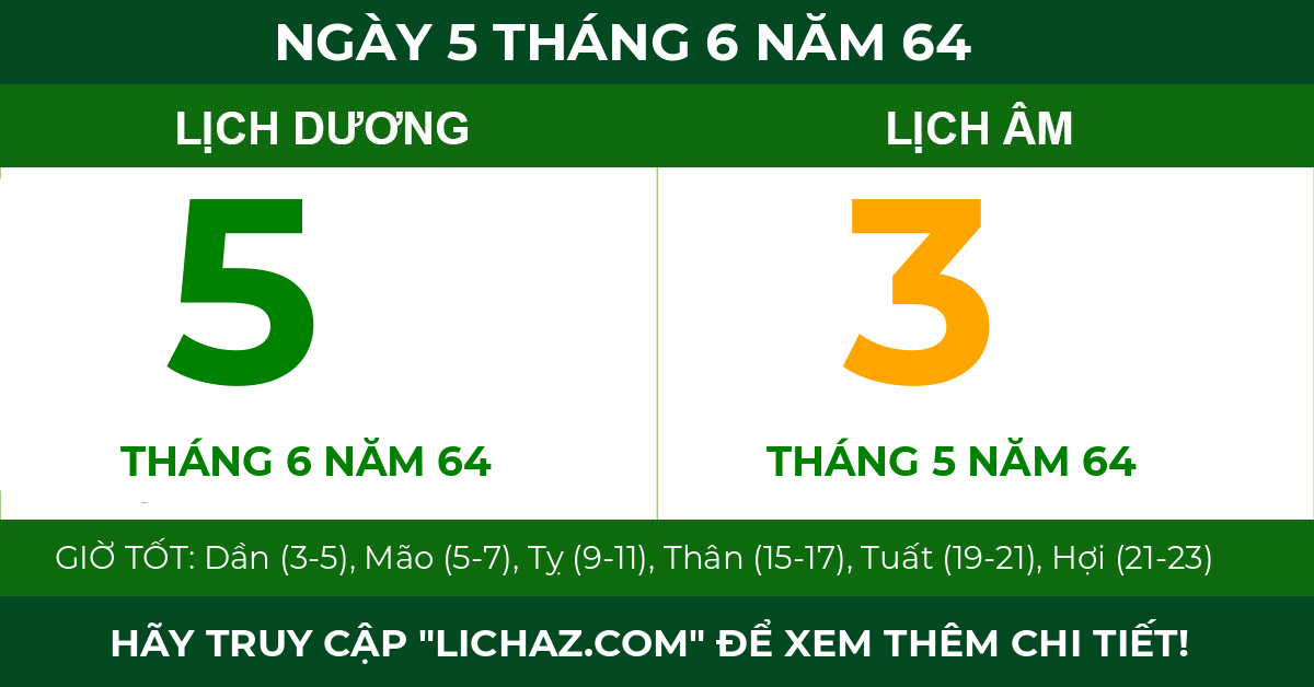 lịch âm ngày 5 tháng 6 năm 64