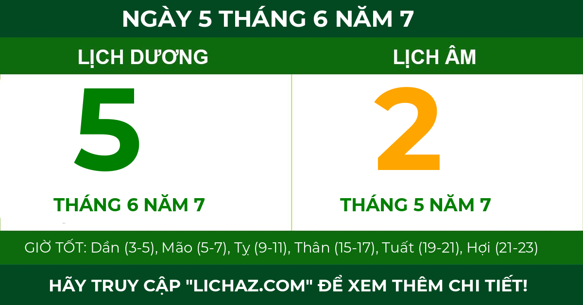 lịch âm ngày 5 tháng 6 năm 7