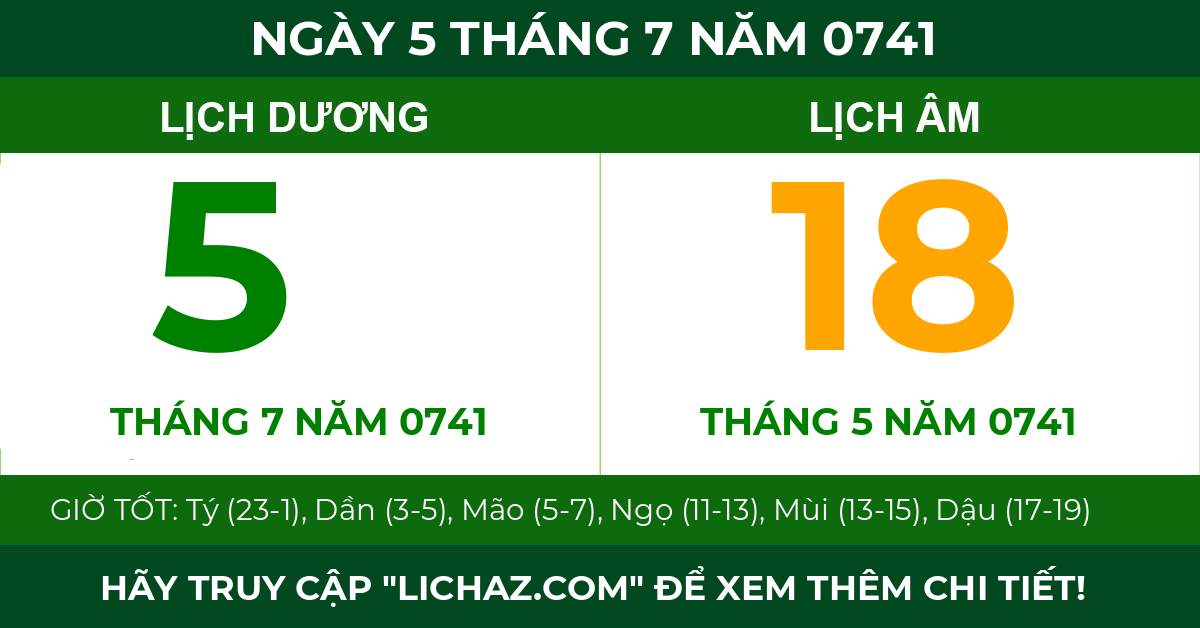 lịch âm ngày 5 tháng 7 năm 0741
