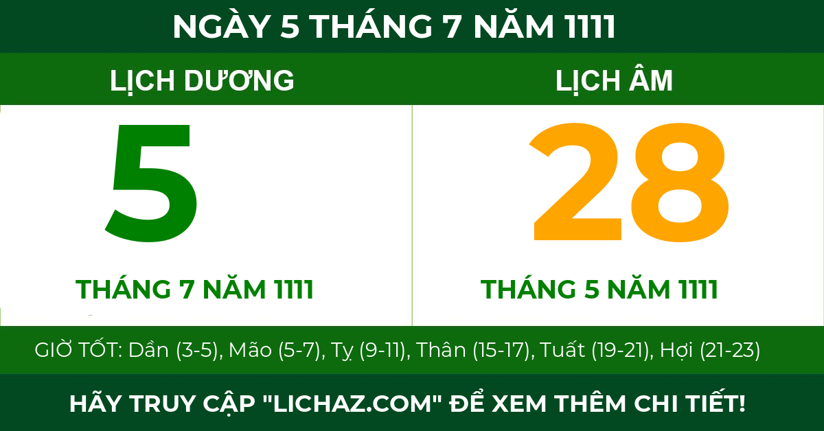 lịch âm ngày 5 tháng 7 năm 1111