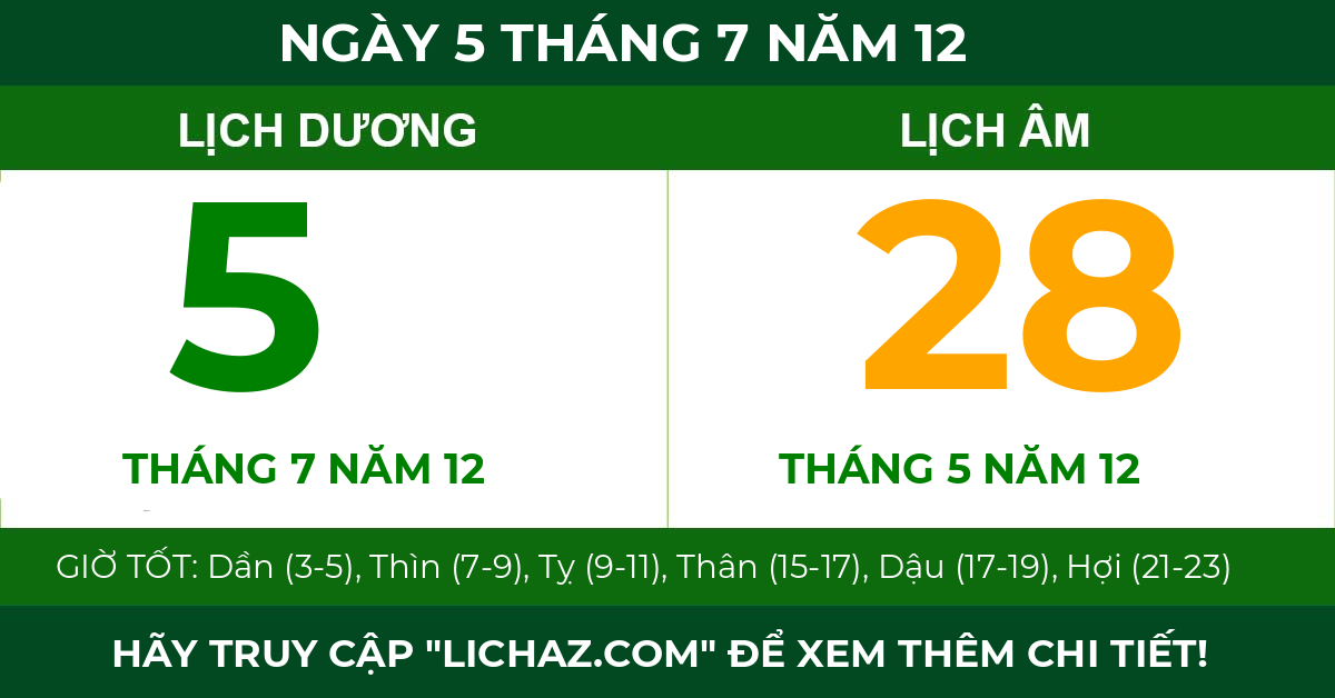 lịch âm ngày 5 tháng 7 năm 12