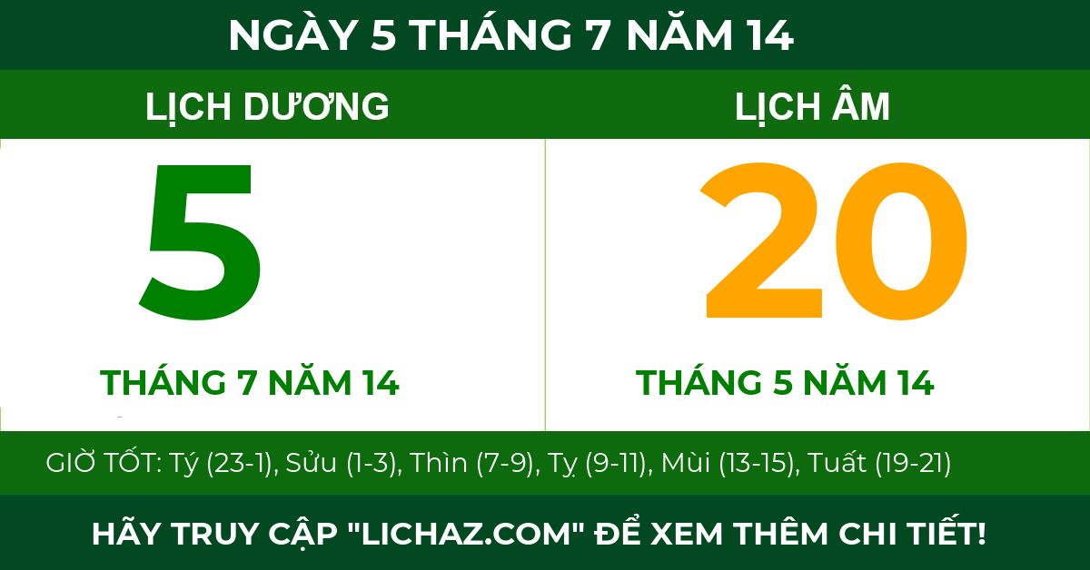 lịch âm ngày 5 tháng 7 năm 14