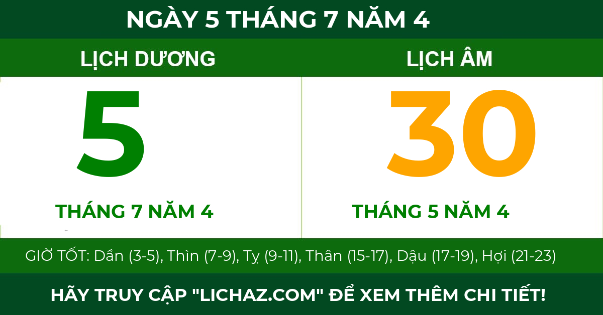lịch âm ngày 5 tháng 7 năm 4
