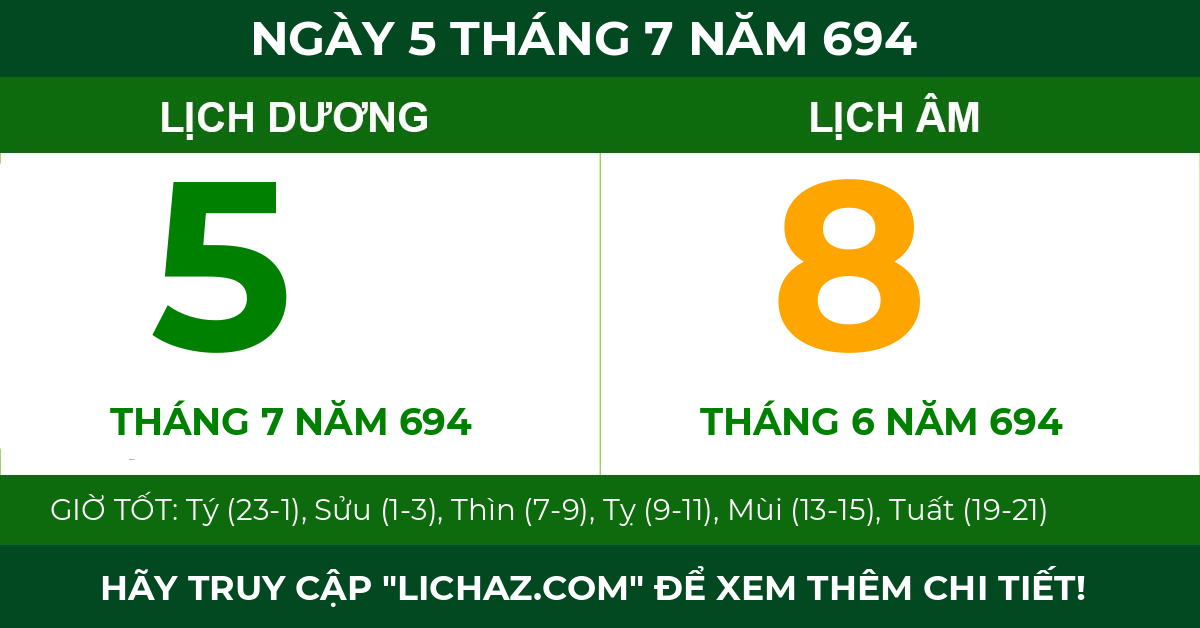 lịch âm ngày 5 tháng 7 năm 694