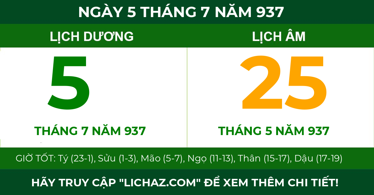 lịch âm ngày 5 tháng 7 năm 937