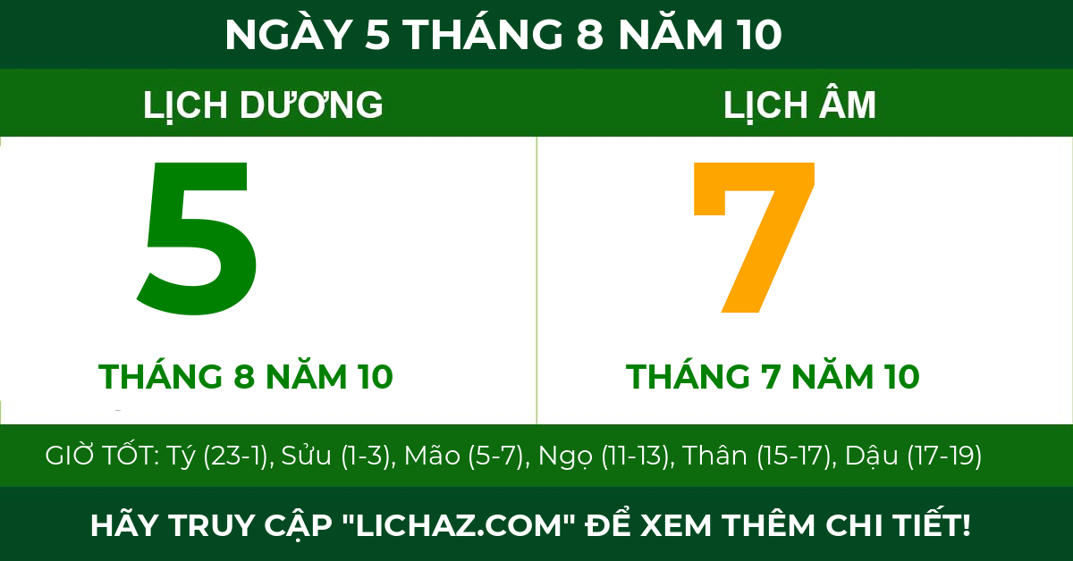 lịch âm ngày 5 tháng 8 năm 10