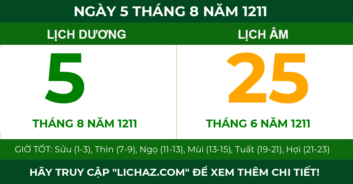 lịch âm ngày 5 tháng 8 năm 1211