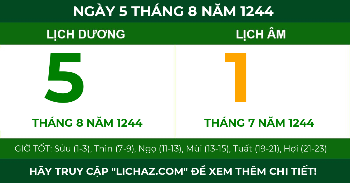 lịch âm ngày 5 tháng 8 năm 1244