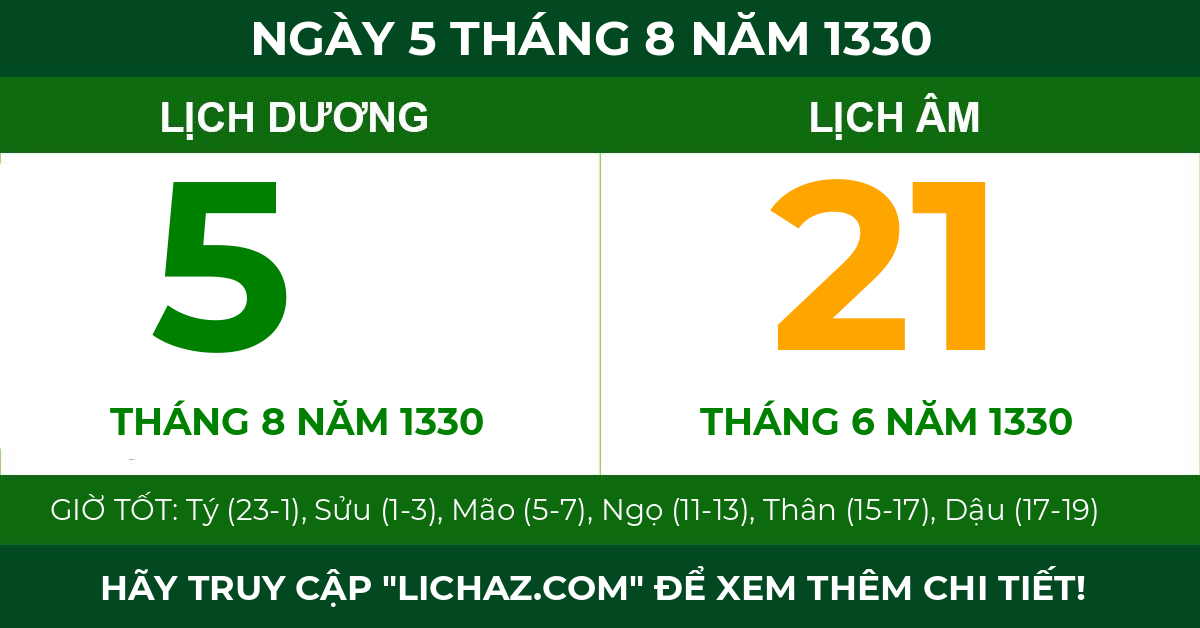 lịch âm ngày 5 tháng 8 năm 1330