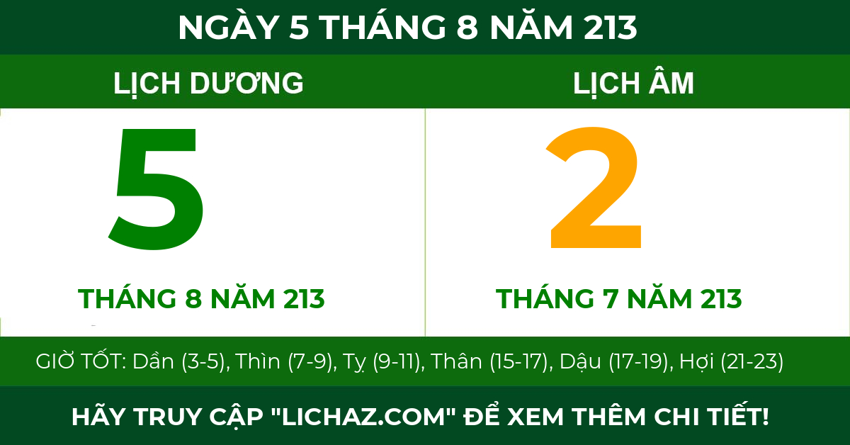 lịch âm ngày 5 tháng 8 năm 213