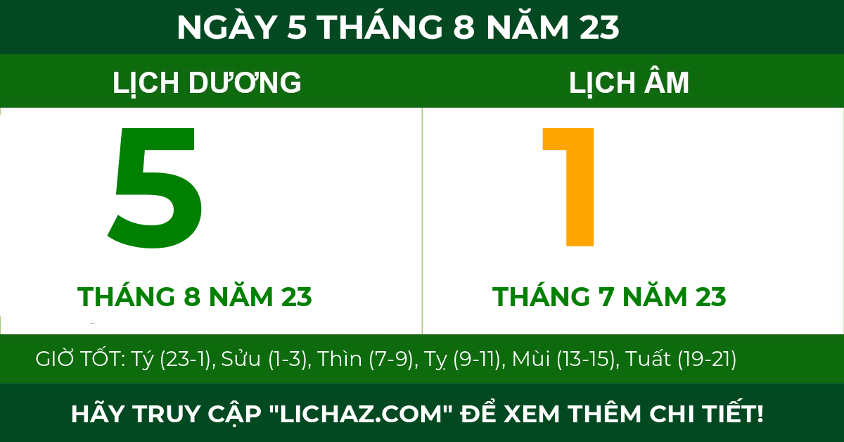 lịch âm ngày 5 tháng 8 năm 23