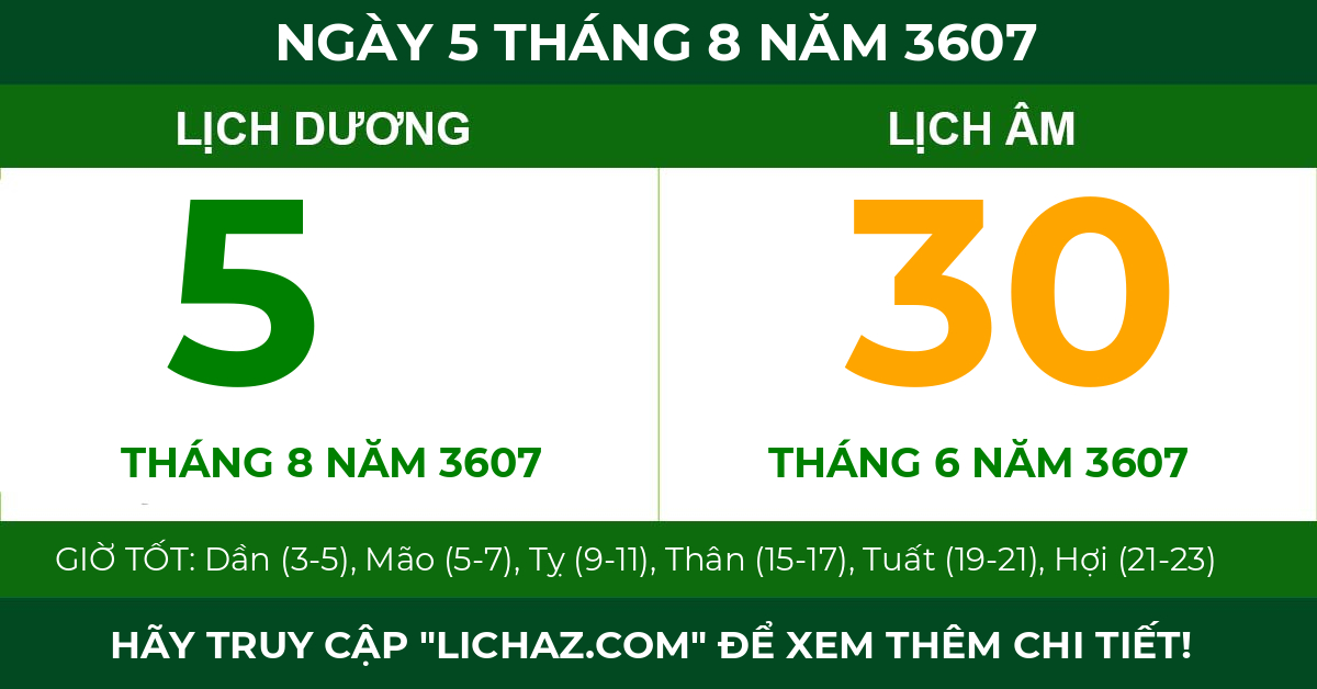 lịch âm ngày 5 tháng 8 năm 3607