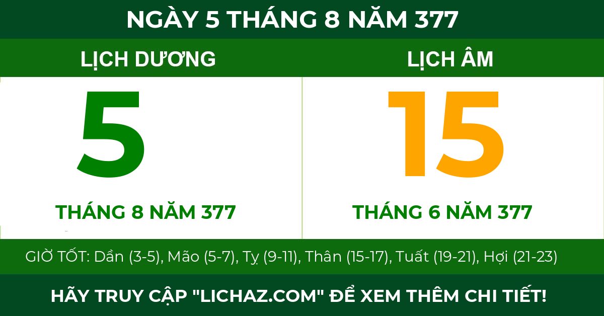 lịch âm ngày 5 tháng 8 năm 377
