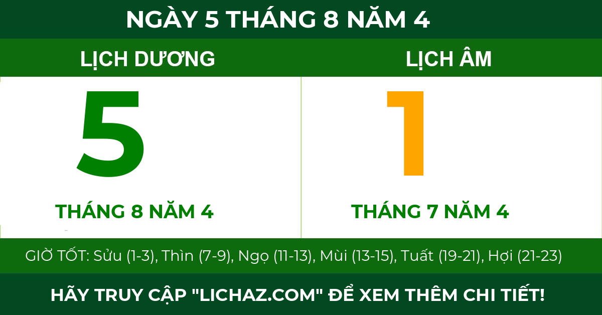 lịch âm ngày 5 tháng 8 năm 4