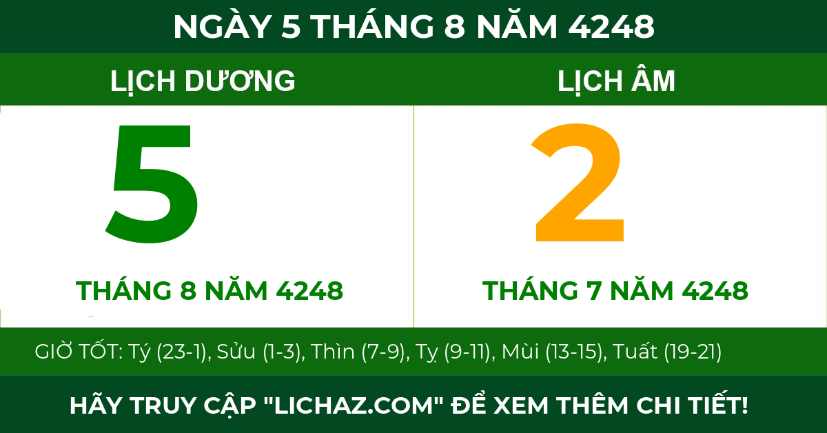 lịch âm ngày 5 tháng 8 năm 4248