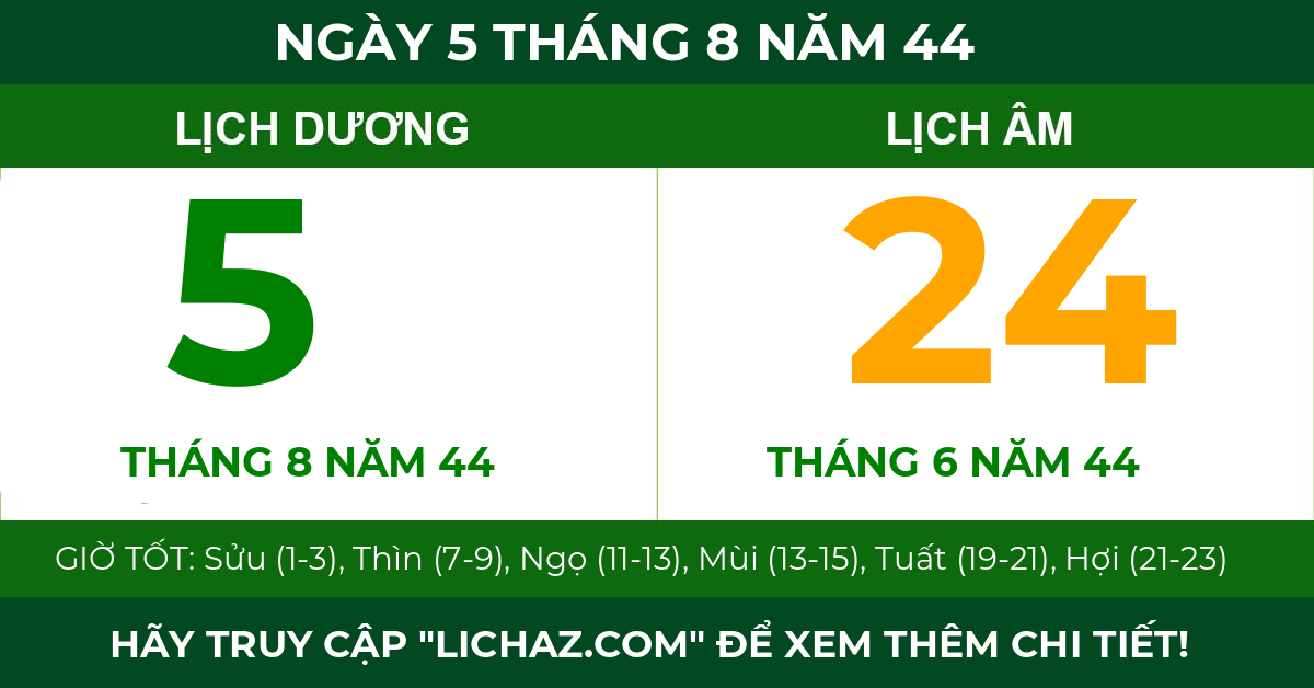lịch âm ngày 5 tháng 8 năm 44