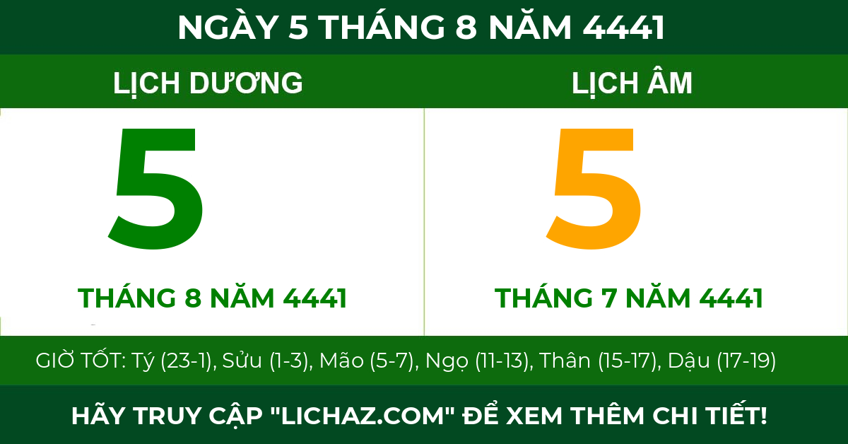 lịch âm ngày 5 tháng 8 năm 4441