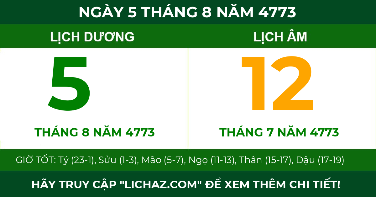 lịch âm ngày 5 tháng 8 năm 4773