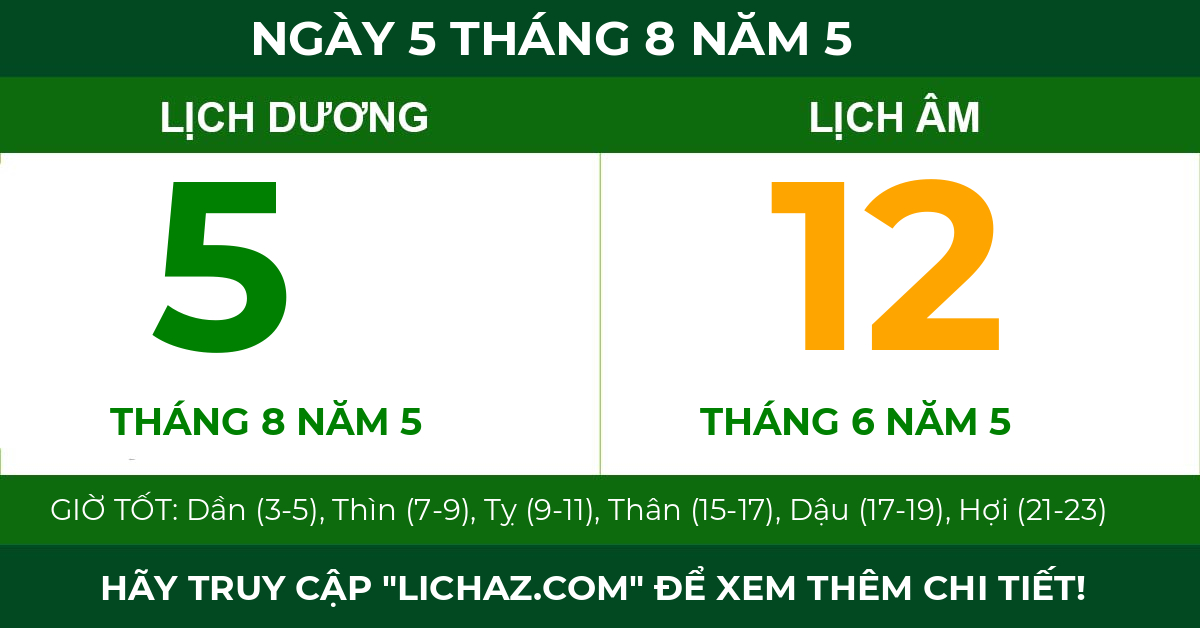 lịch âm ngày 5 tháng 8 năm 5
