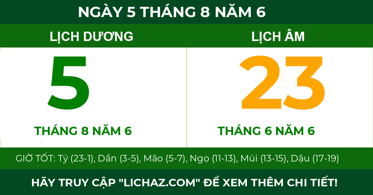 lịch âm ngày 5 tháng 8 năm 6