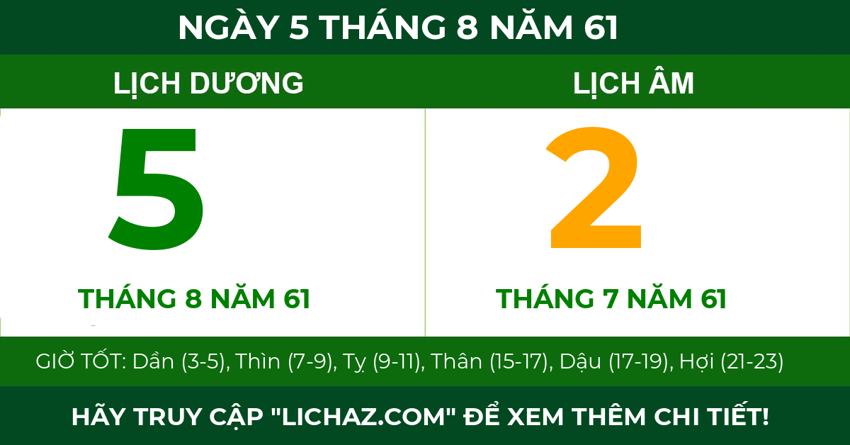 lịch âm ngày 5 tháng 8 năm 61