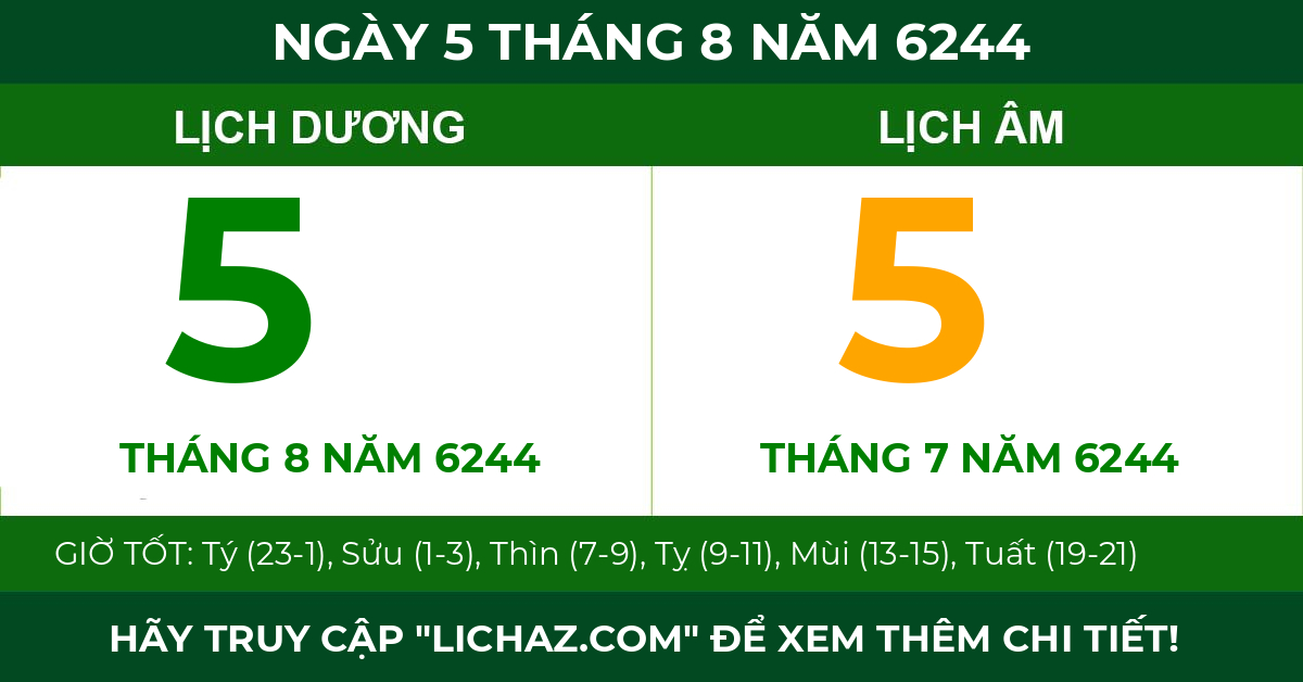 lịch âm ngày 5 tháng 8 năm 6244