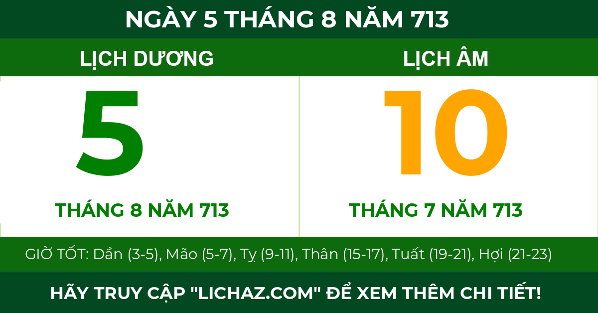 lịch âm ngày 5 tháng 8 năm 713