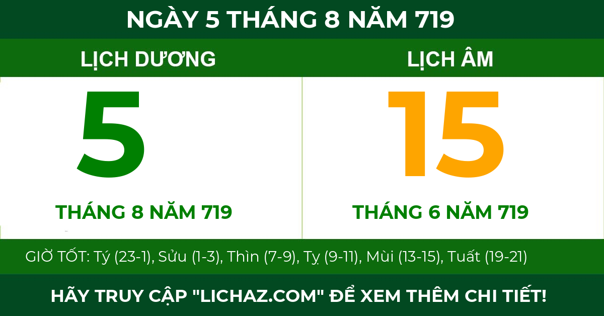 lịch âm ngày 5 tháng 8 năm 719