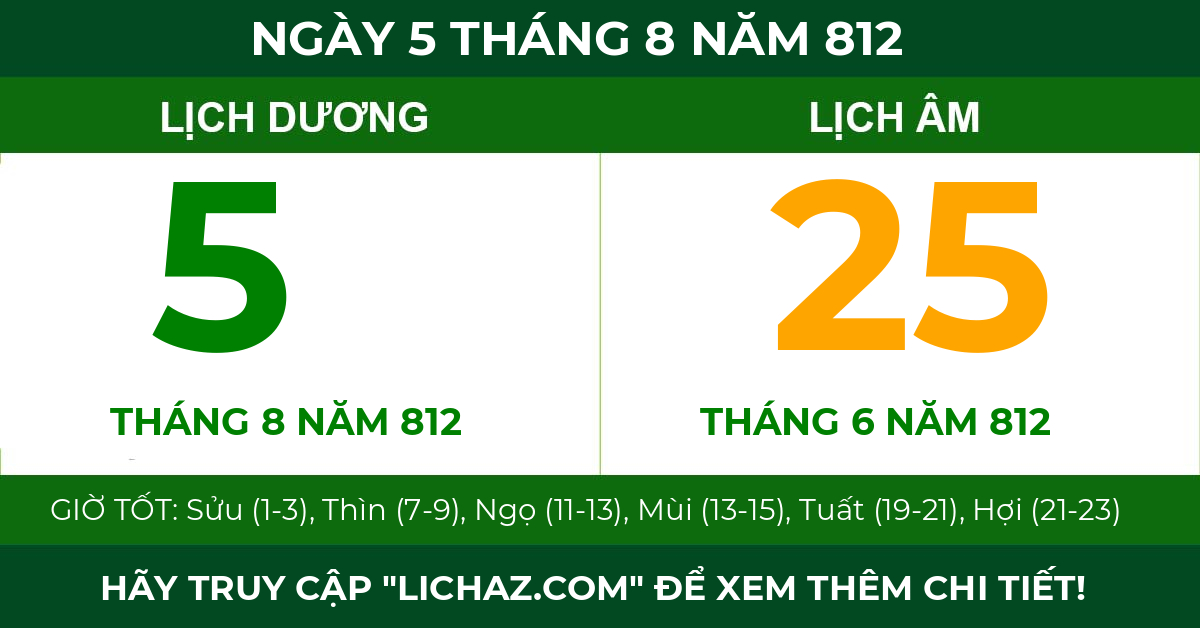 lịch âm ngày 5 tháng 8 năm 812