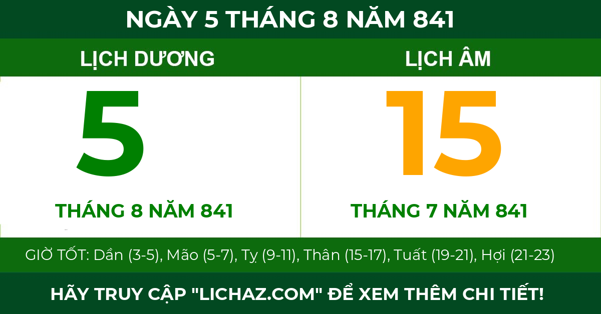 lịch âm ngày 5 tháng 8 năm 841