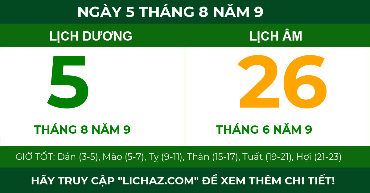 lịch âm ngày 5 tháng 8 năm 9