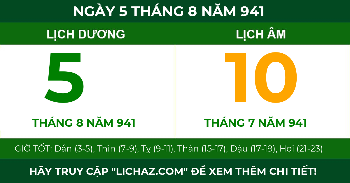 lịch âm ngày 5 tháng 8 năm 941