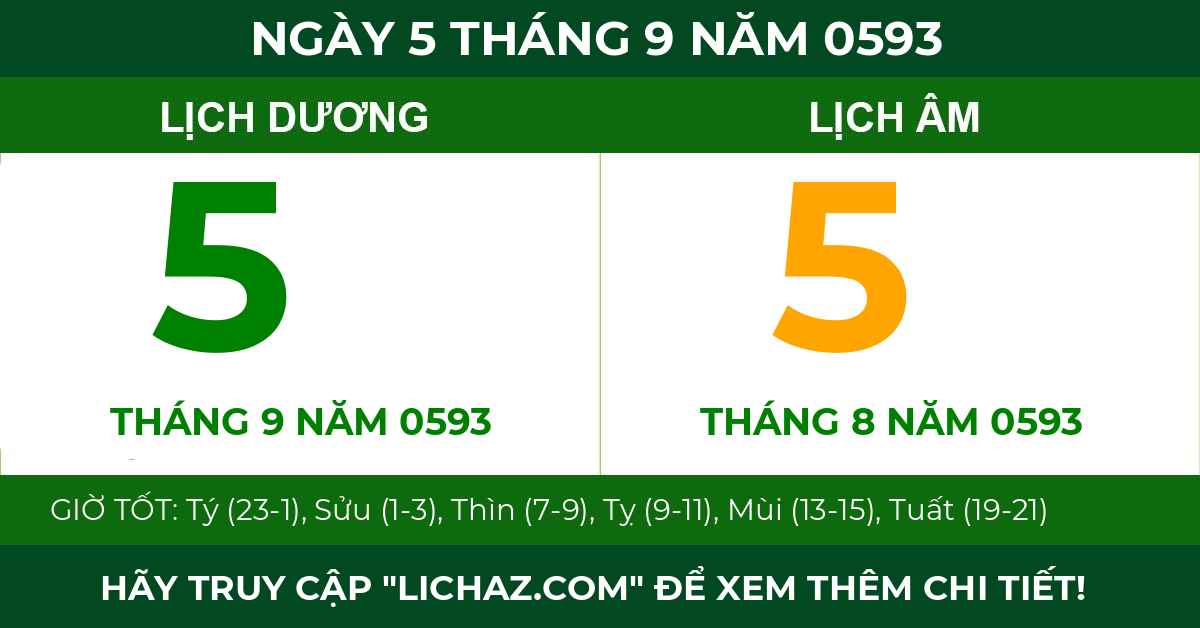 lịch âm ngày 5 tháng 9 năm 0593