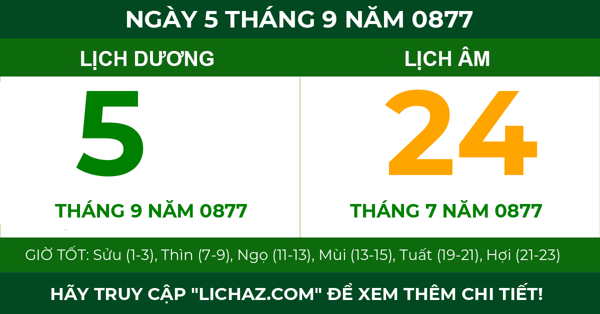 lịch âm ngày 5 tháng 9 năm 0877