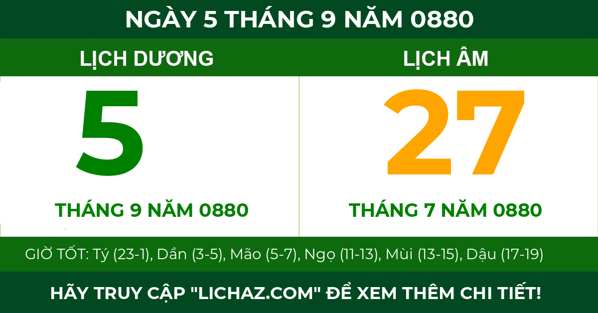 lịch âm ngày 5 tháng 9 năm 0880