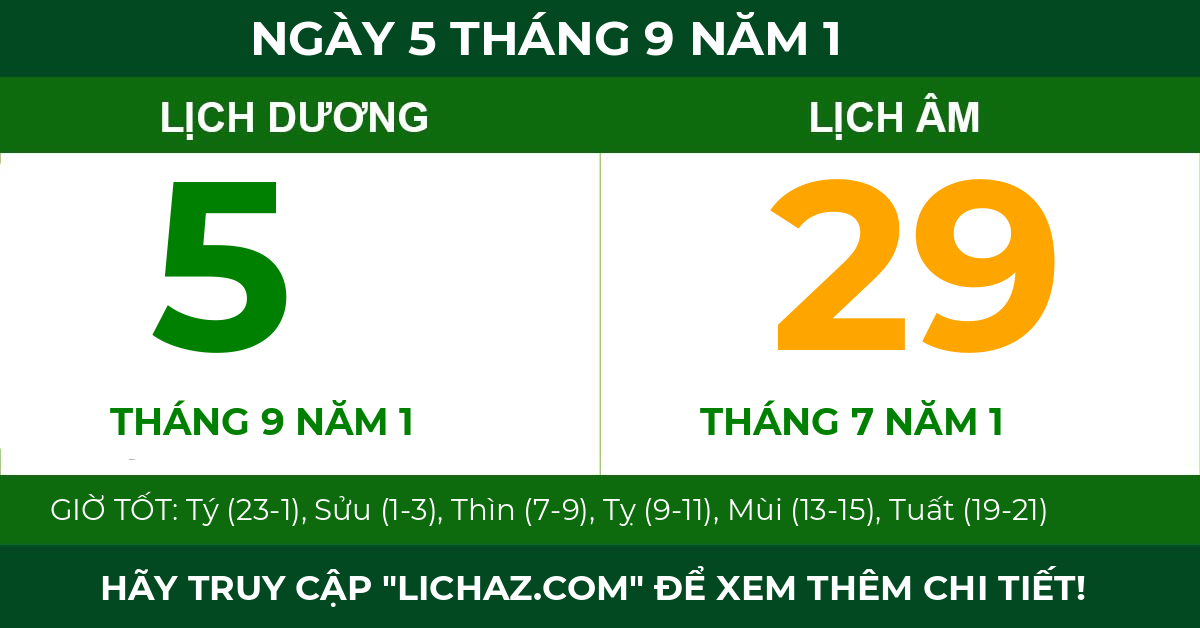 lịch âm ngày 5 tháng 9 năm 1