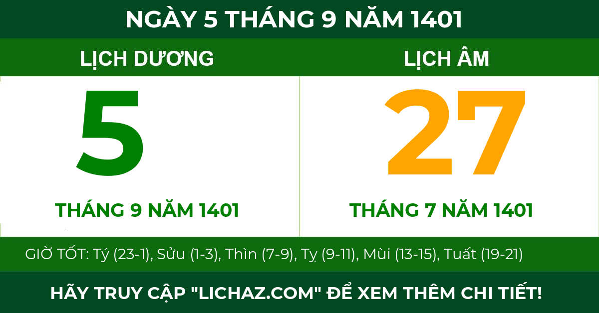 lịch âm ngày 5 tháng 9 năm 1401