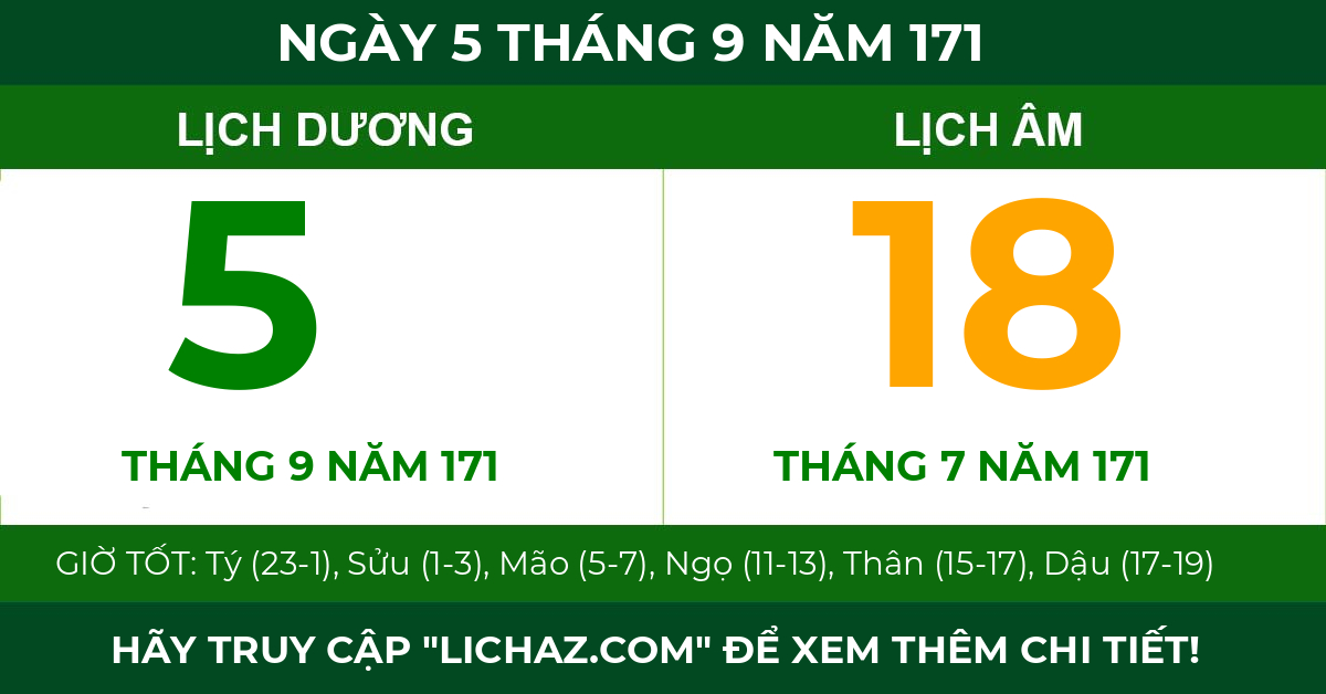 lịch âm ngày 5 tháng 9 năm 171