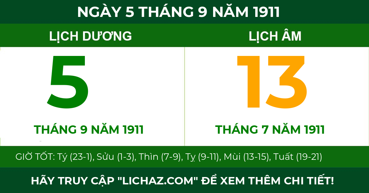 lịch âm ngày 5 tháng 9 năm 1911