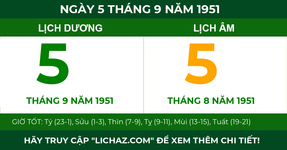 lịch âm ngày 5 tháng 9 năm 1951